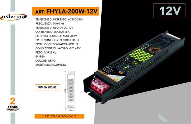 traformatore 12v 200w slim universo