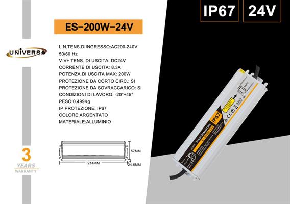 Alimentatore impermeabile in metallo 220V-24V 8.3A 200W