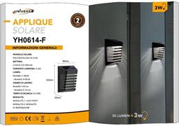 Applique LED 3W con Pannello Solare Luce Fredda 6500K IP65