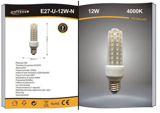 Lampadina Tubo LED 12W Attacco E27 Luce Naturale 4000K