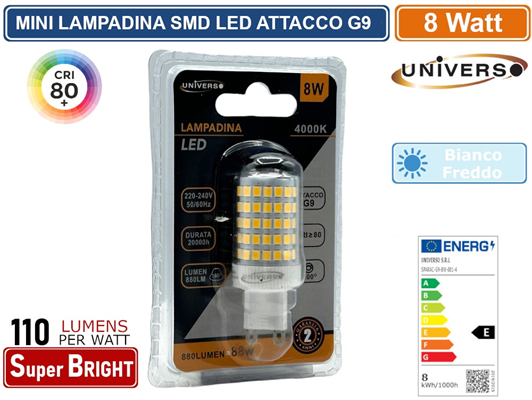 Lampadina LED Attacco G9 8W Luce Fredda 6500K