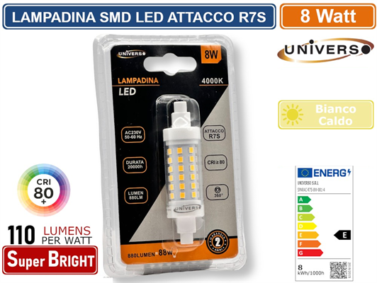 Lampadina Led Attacco R7s 8W Luce Calda 3000K