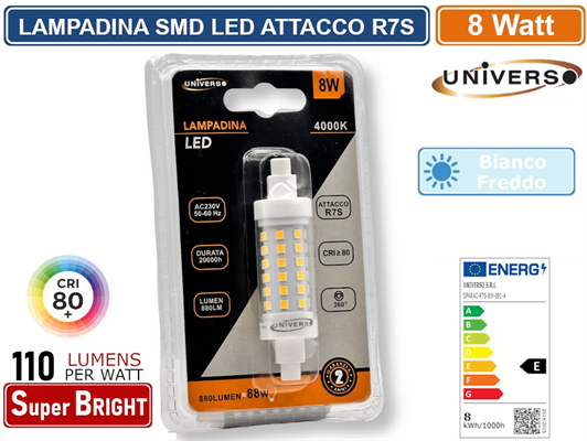 Lampadina Led Attacco R7s 8W Luce Fredda 6500K