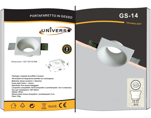 Portafaretto LED Gesso Verniciabile da Incasso Attacco GU10