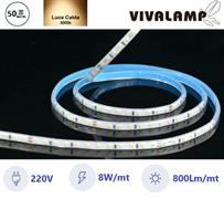 Striscia LED Adesiva 2835 220V 8W/mt 6mm Bobina 50mt 3000K IP65