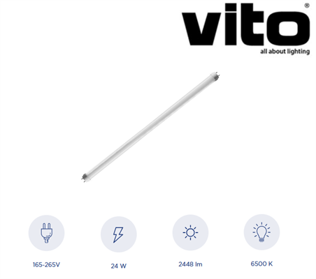 Tubo LED 150cm T8 G13 24W 2448Lm Vetro 6500K