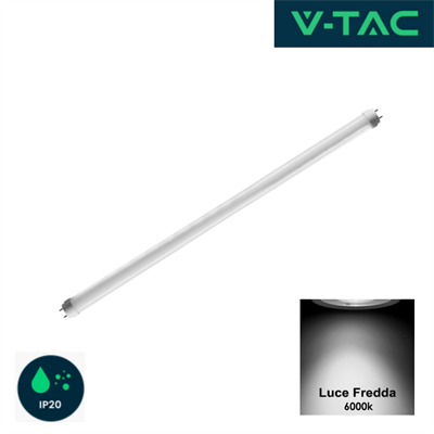 Tubo LED T8 G13 18W Vetro 120cm Starter Incl Non Ruotabile 6500K