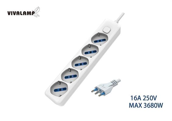 Ciabatta Multipresa 5 Schuko/Bivalente con Interruttore