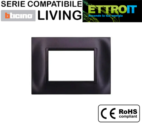 Placca 3 Posti Nera Compatibile con BTicino® Living